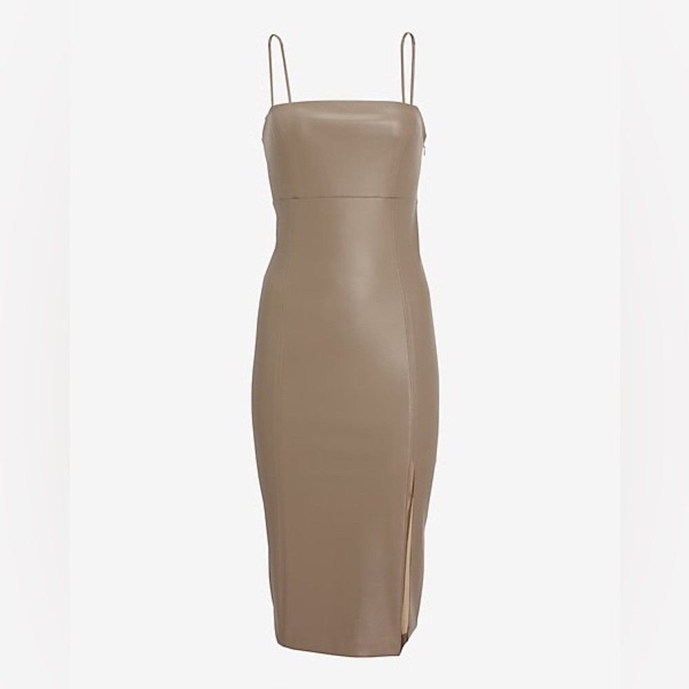 Express Taupe Faux-Leather Midi Dress